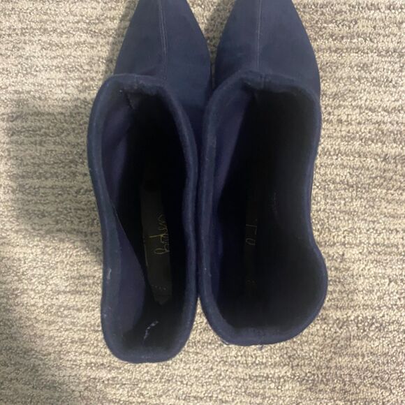 Boden | Navy Blue Suede Western Stretch Booties Heel Ankle - Picture 5 of 8